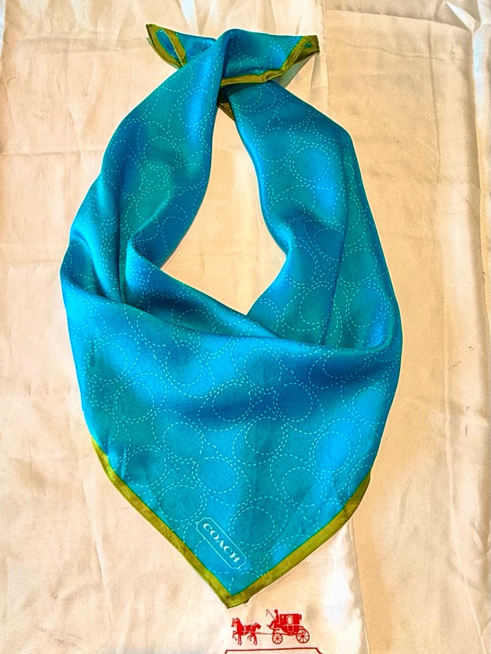 Coach 100% Silk Scarf - Vibrant Teal & Green- NWOT